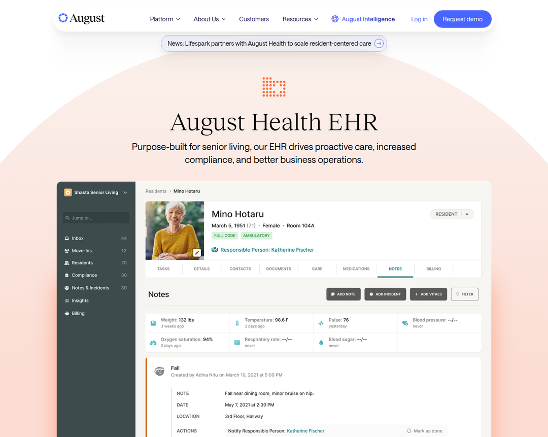 August Health EHR section from August Health