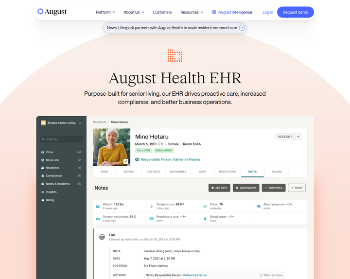 August Health EHR section from August Health