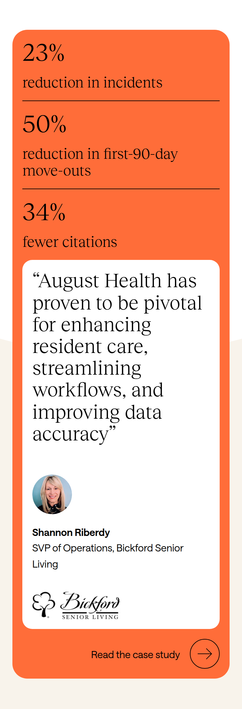 23% Reduction in Incidents section from August Health, on a phone
