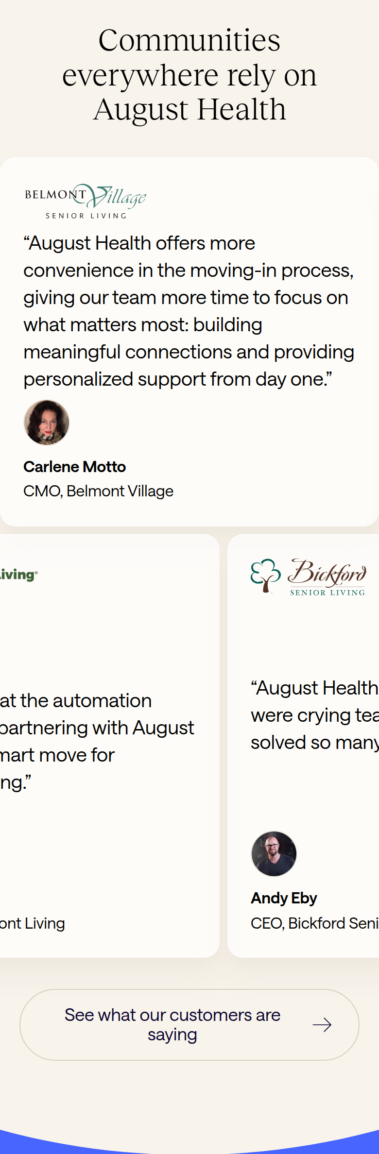 Communities Everywhere Rely on August Health section from August Health, on a phone