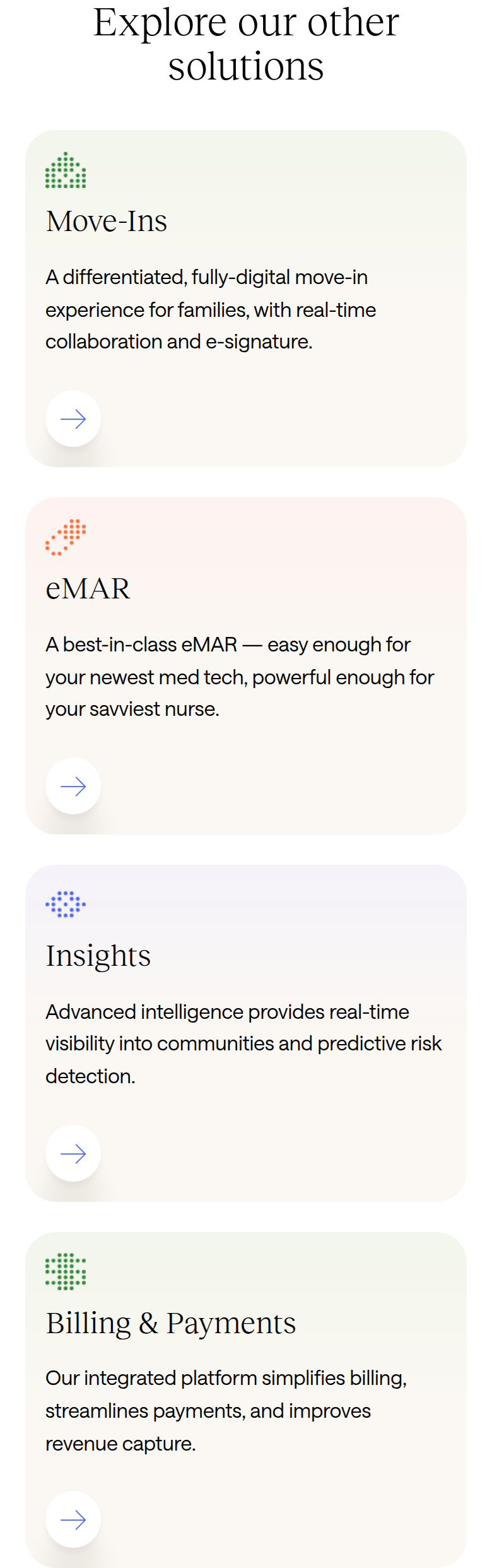 Explore Our Other Solutions section from August Health, on a phone