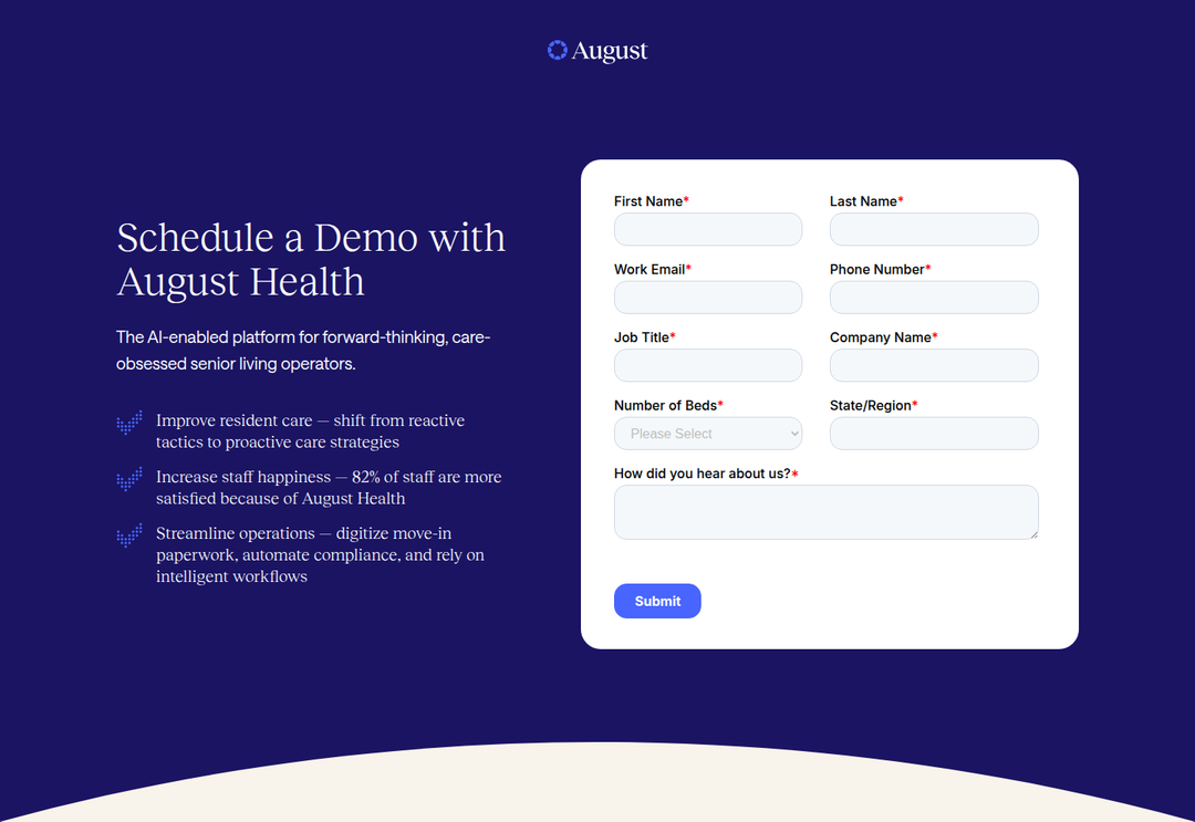 Schedule a Demo With August Health section from August Health