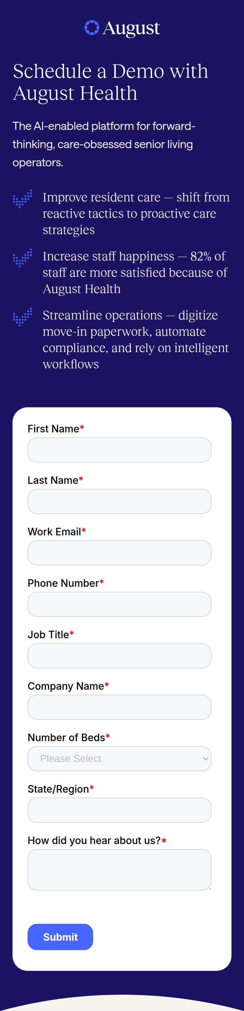 Schedule a Demo With August Health section from August Health, on a phone