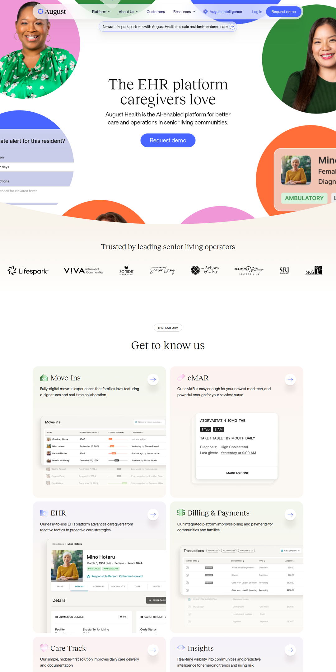 Home page of the August Health website