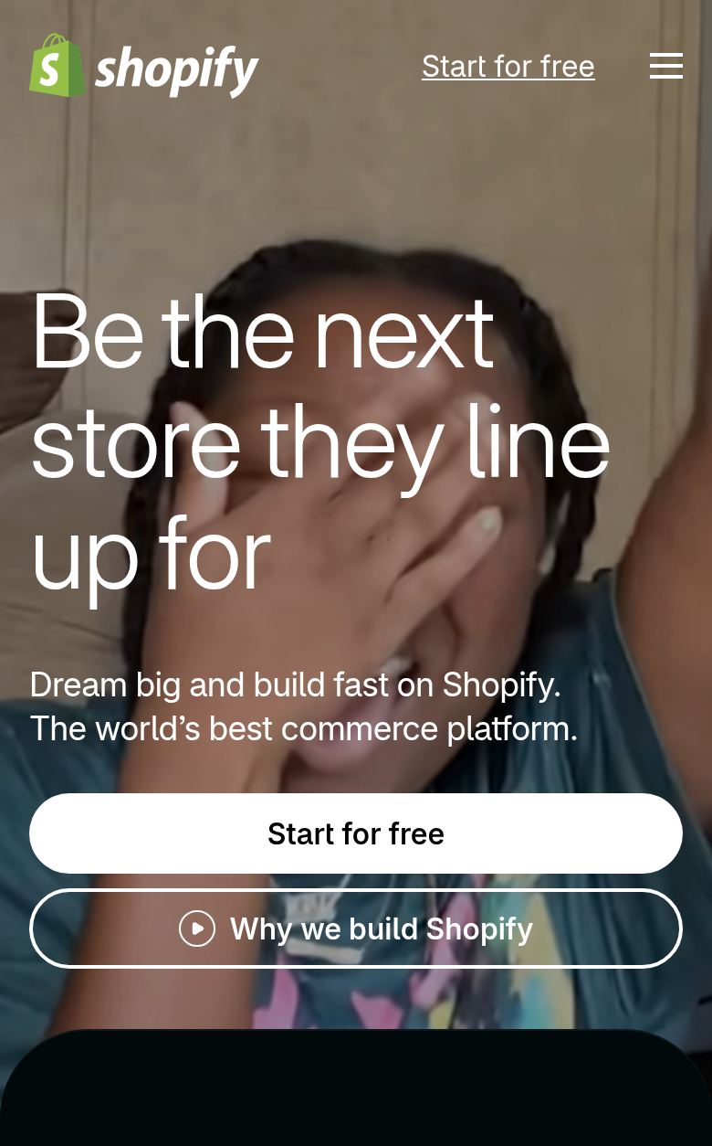 Hero section from Shopify, on a phone
