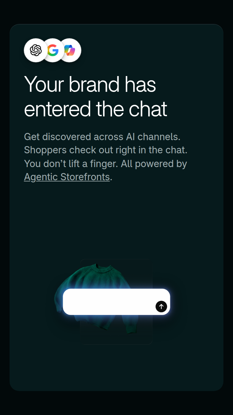 Your Brand Has Entered the Chat section from Shopify, on a phone