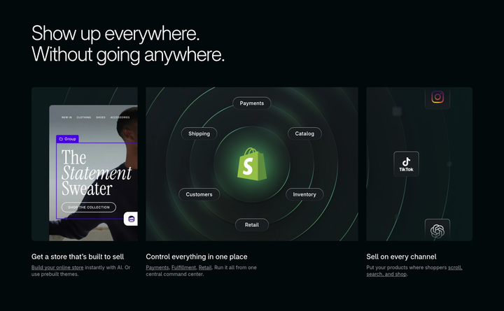 Show Up Everywhere section from Shopify