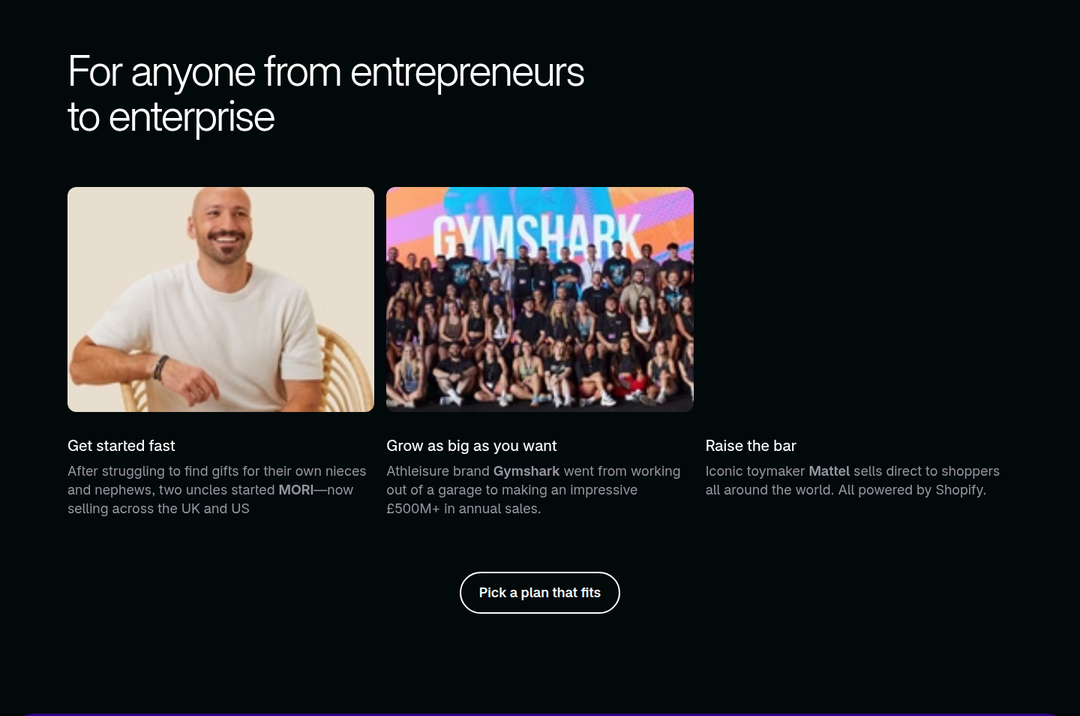 From Entrepreneurs to Enterprise section from Shopify