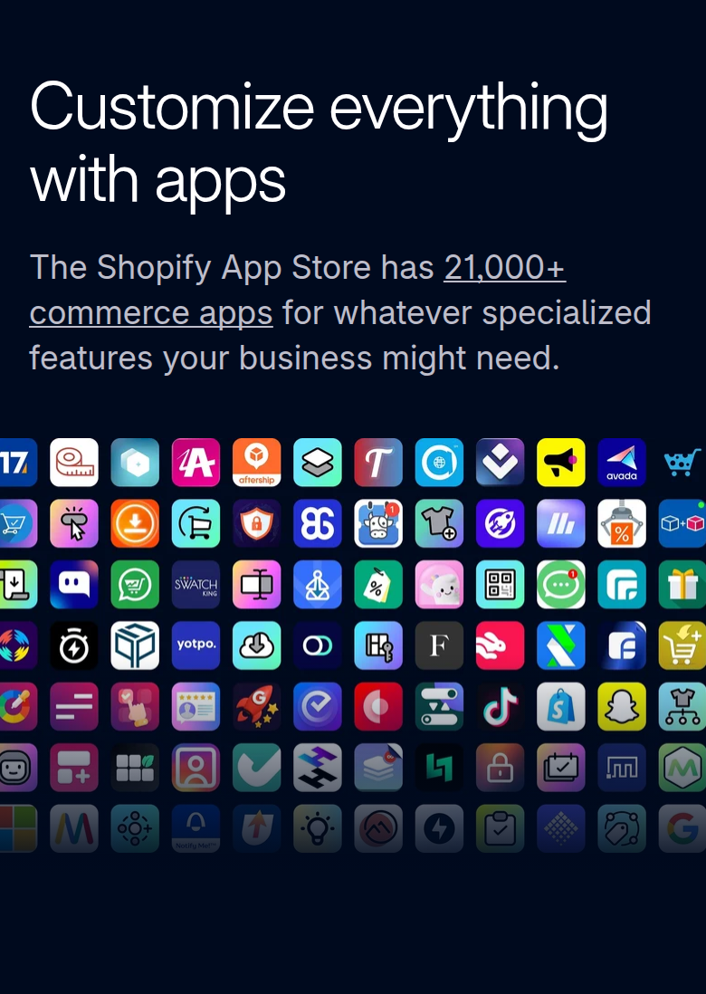 Customize With Apps section from Shopify, on a phone