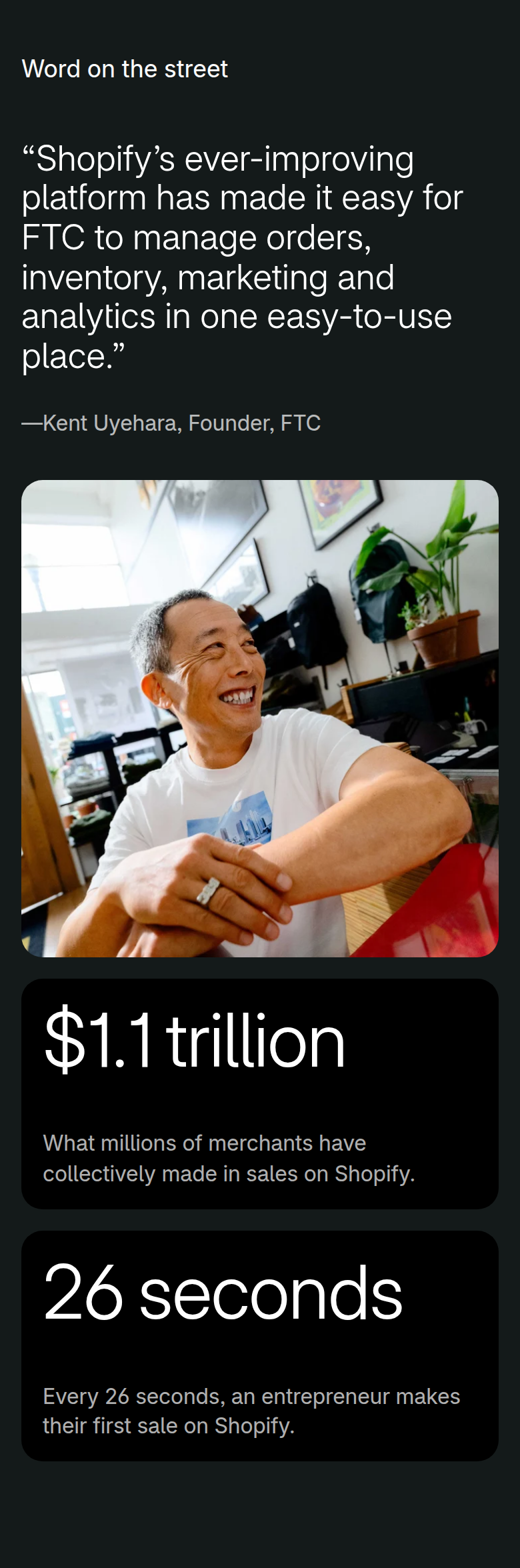 Word on the Street section from Shopify, on a phone