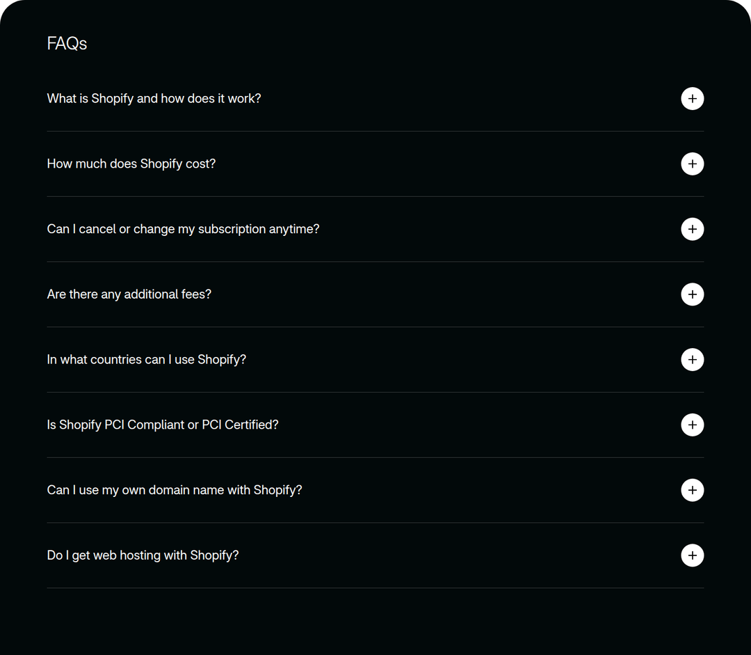 FAQs section from Shopify