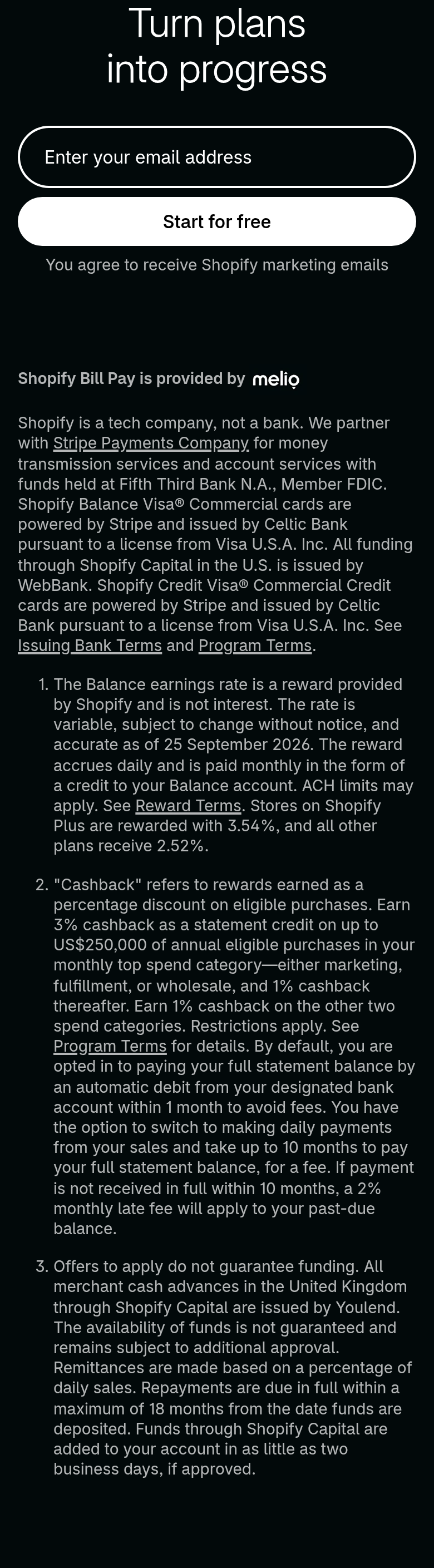 Turn Plans Into Progress section from Shopify, on a phone