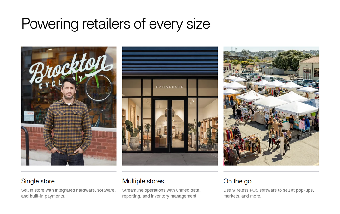 Retailers of Every Size section from Shopify