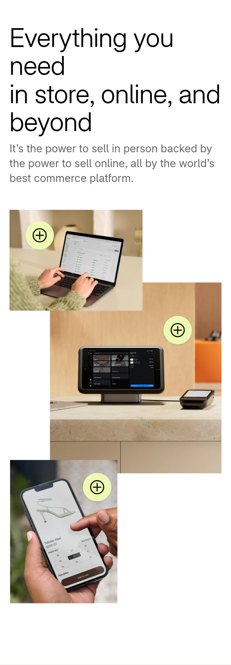 In Store, Online and Beyond section from Shopify, on a phone