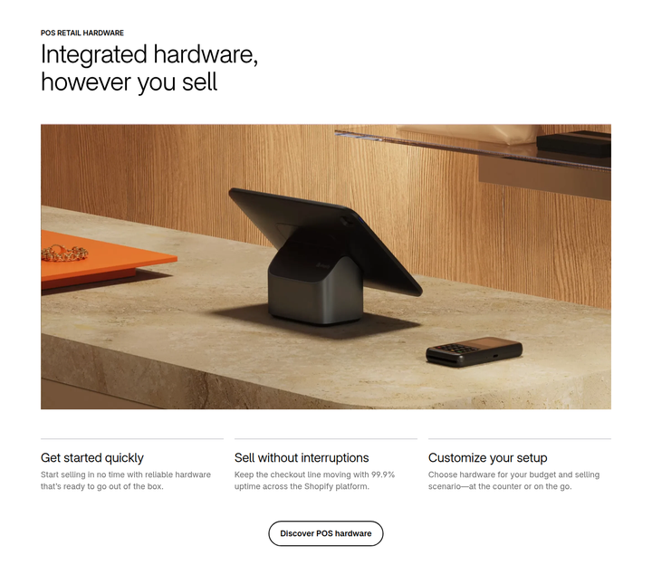 Integrated Hardware section from Shopify