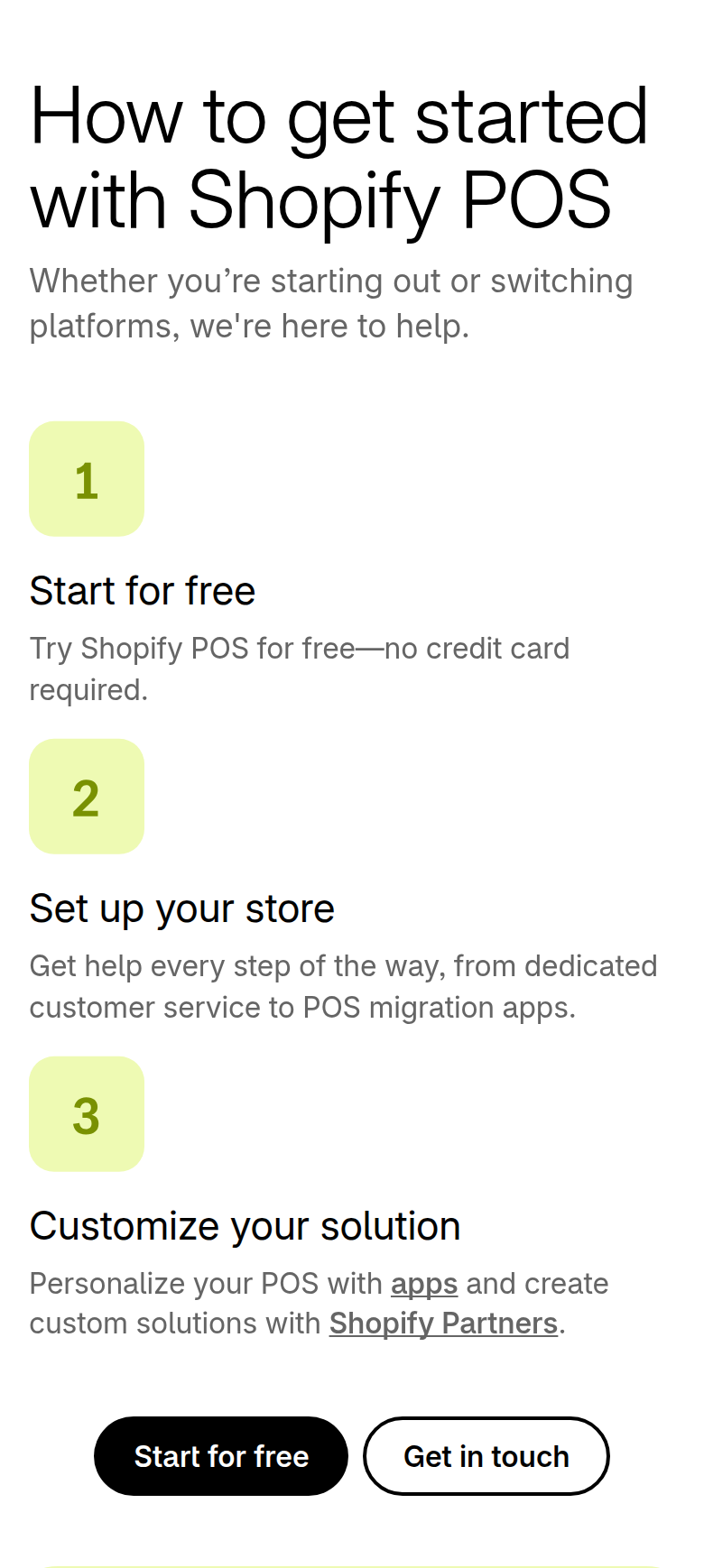 How to Get Started section from Shopify, on a phone
