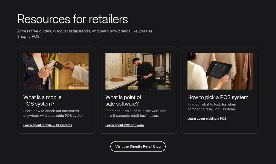 Resources for Retailers section from Shopify