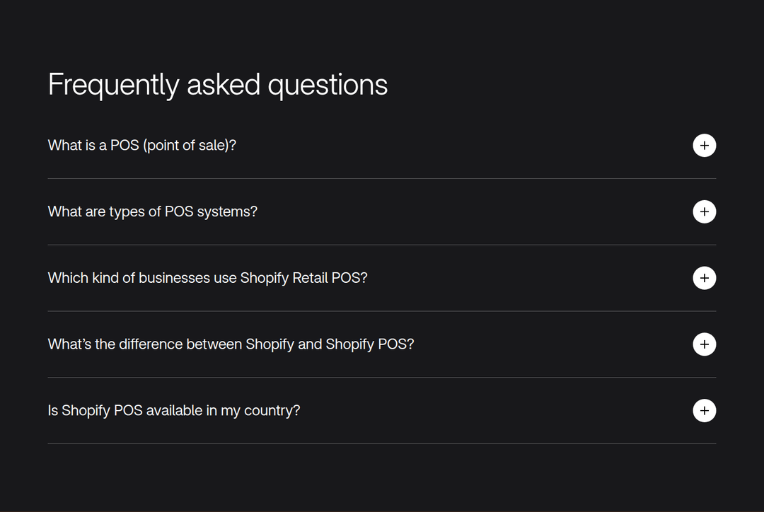 FAQs section from Shopify