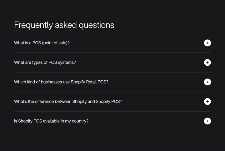 FAQs section from Shopify