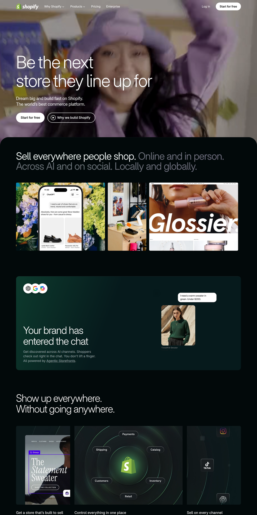 Home page of the Shopify website