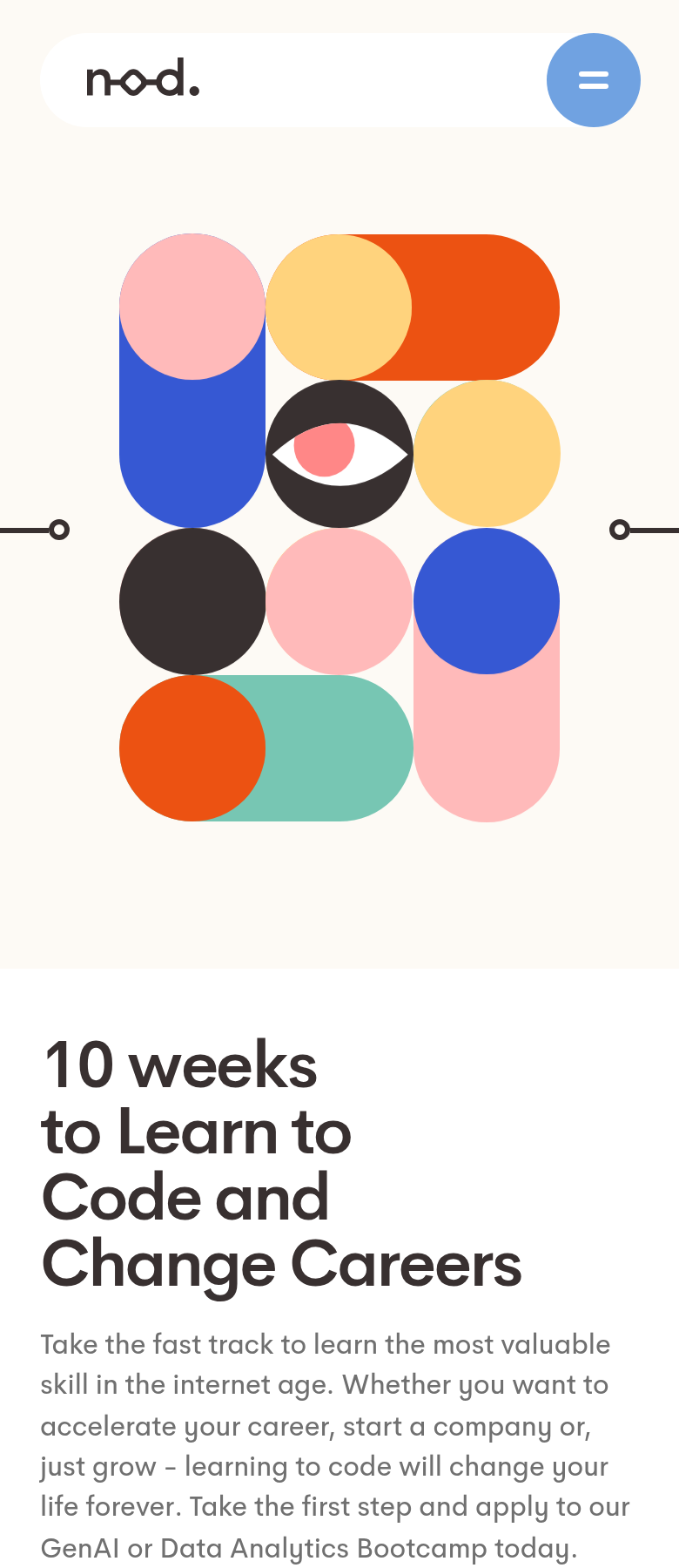10 Weeks to Learn to Code section from Nod Coding Bootcamp, on a phone