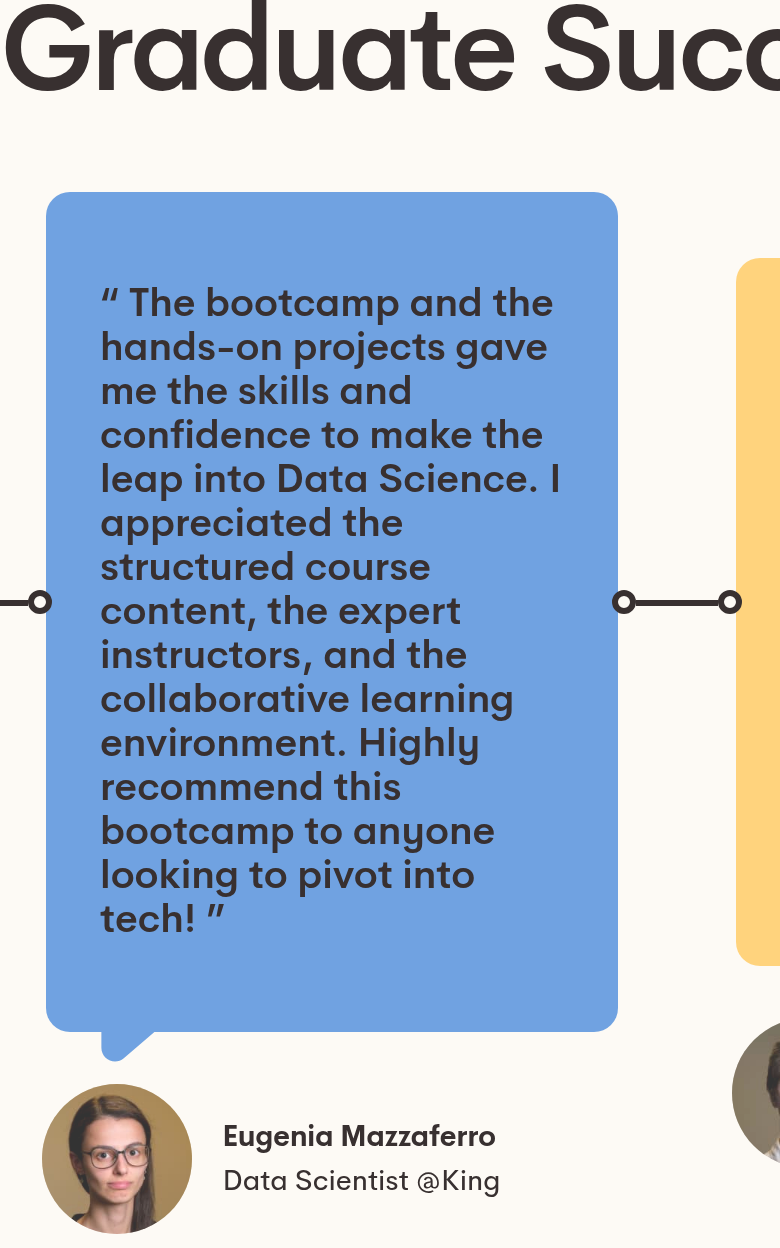Graduate Success Stories section from Nod Coding Bootcamp, on a phone