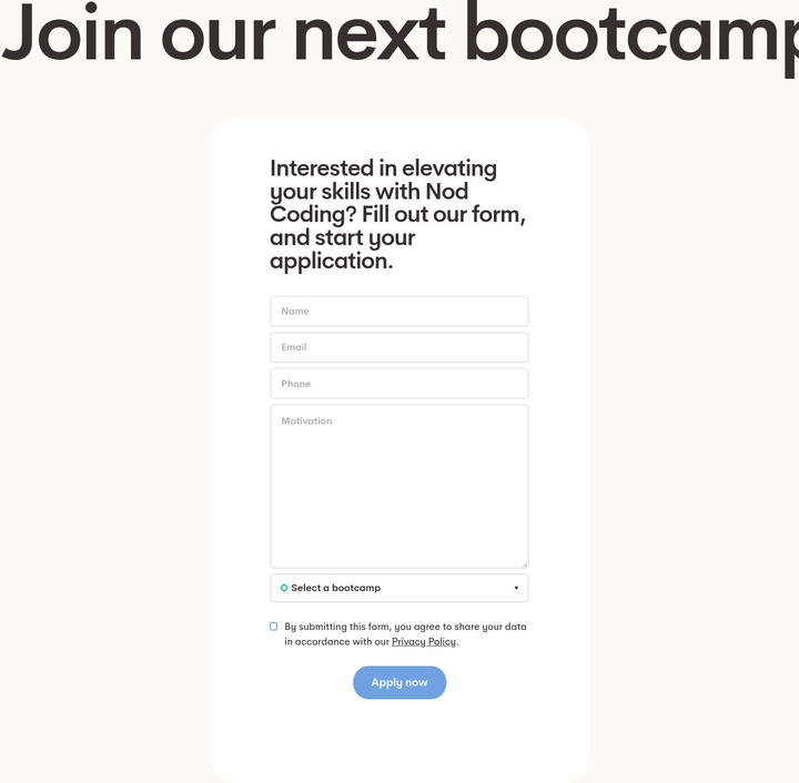 Join Our Next Bootcamp section from Nod Coding Bootcamp