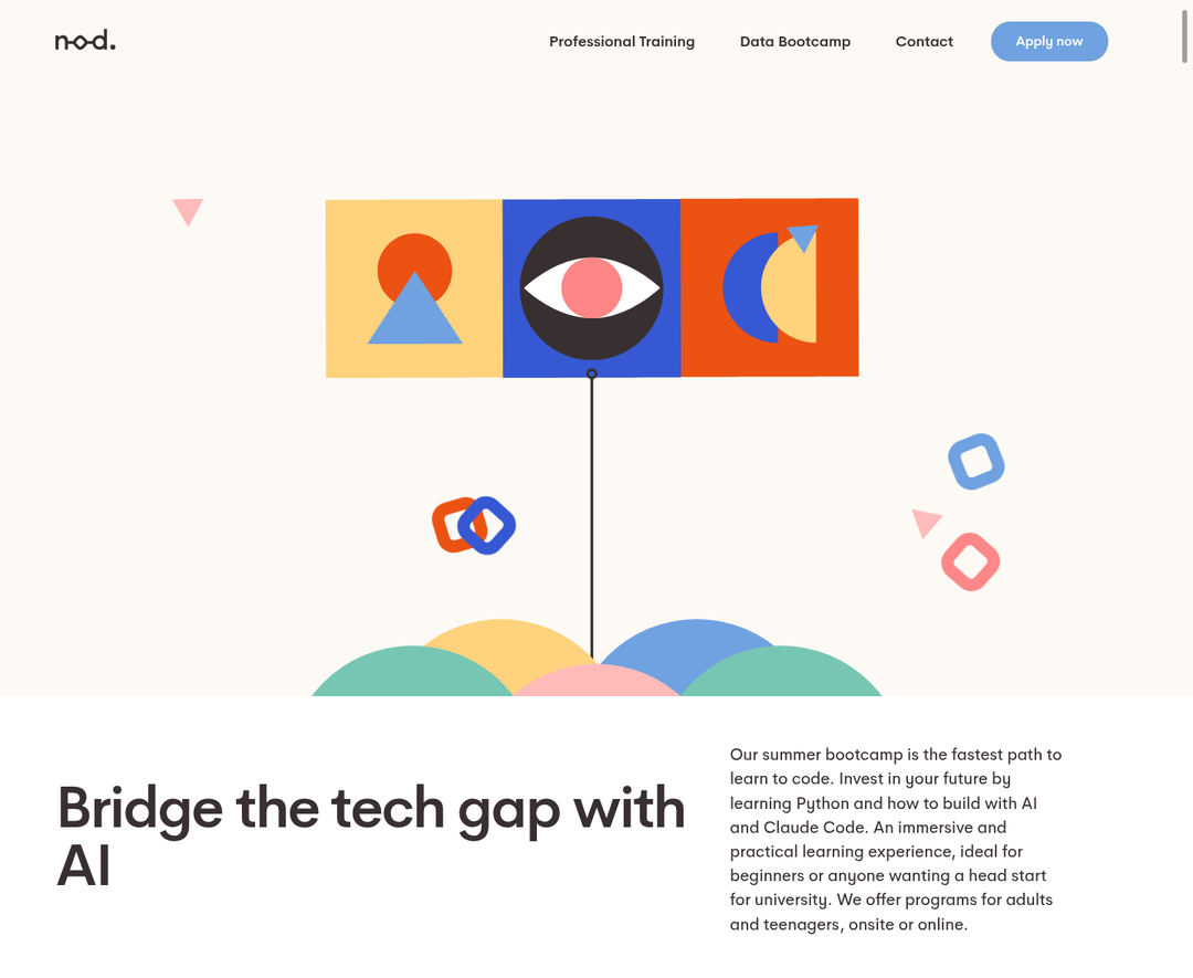 Summer Bootcamps Hero section from Nod Coding Bootcamp