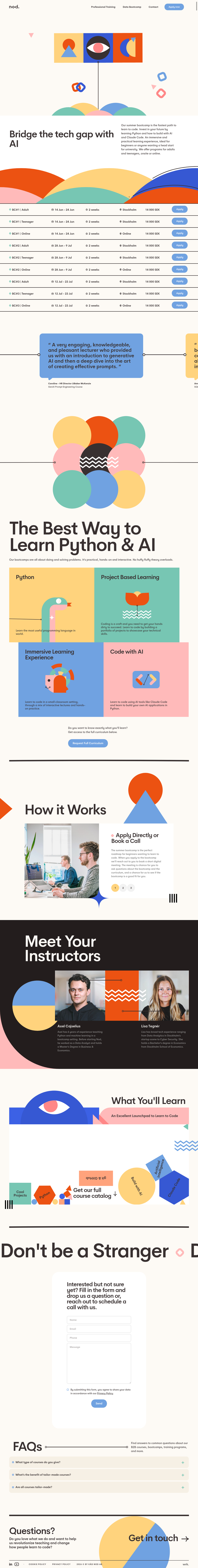 Summer Bootcamps page of Nod Coding Bootcamp