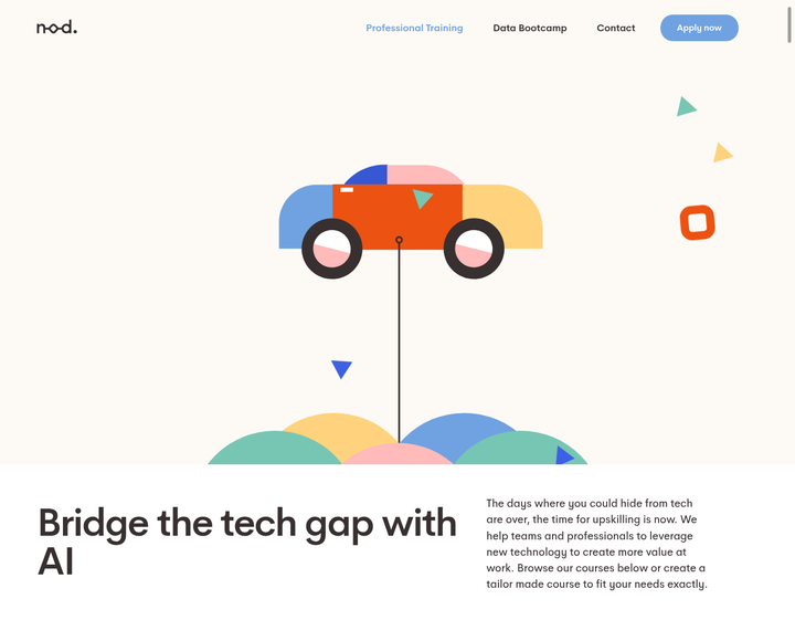 Professional Training Hero section from Nod Coding Bootcamp