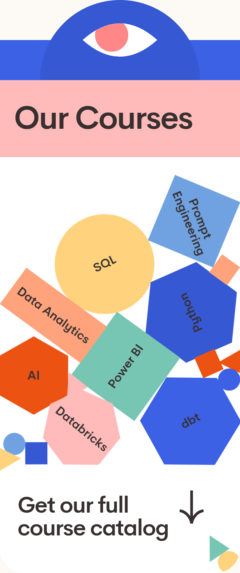 Our Courses section from Nod Coding Bootcamp, on a phone