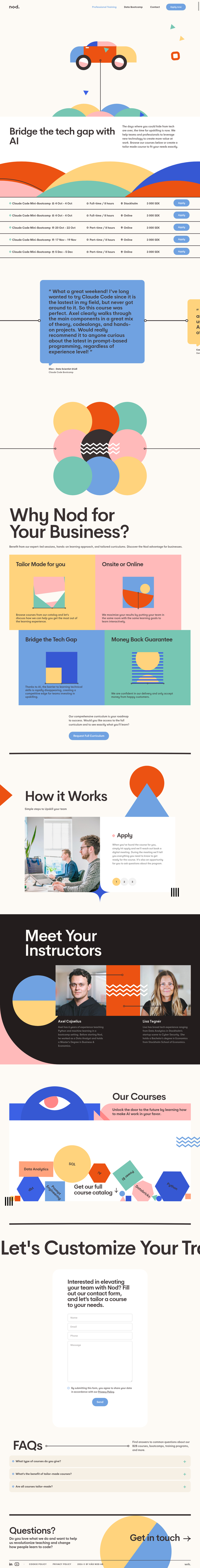 Professional Training page from Nod Coding Bootcamp