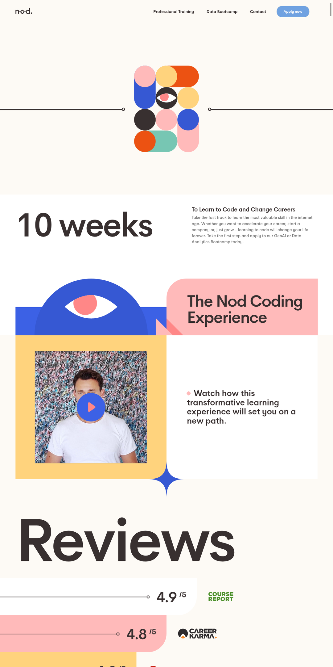 Home page of the Nod Coding Bootcamp website