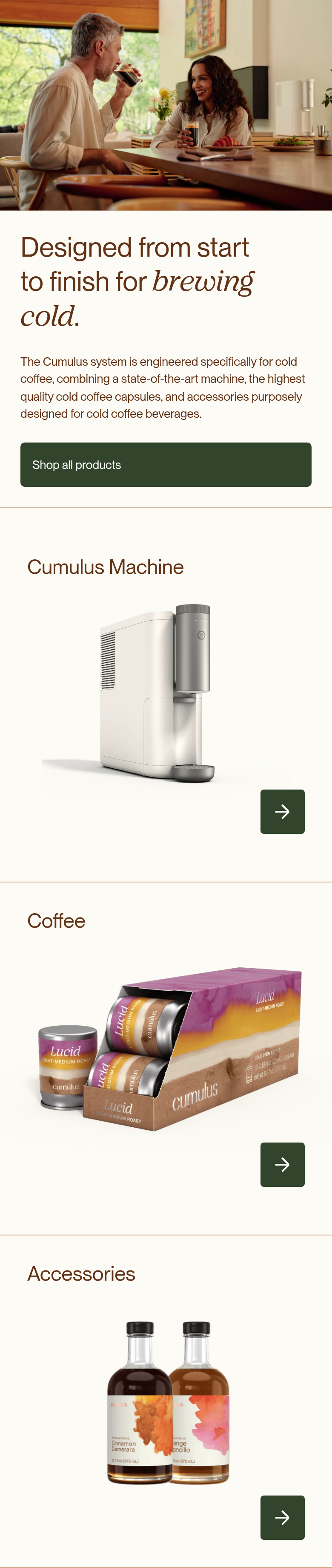 Designed for Brewing Cold section from Cumulus, on a phone
