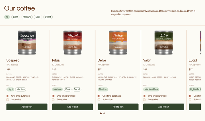 Our Coffee section from Cumulus