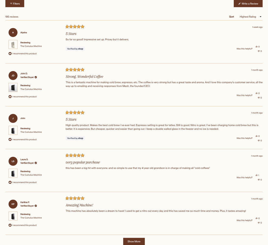 Customer Reviews section from Cumulus