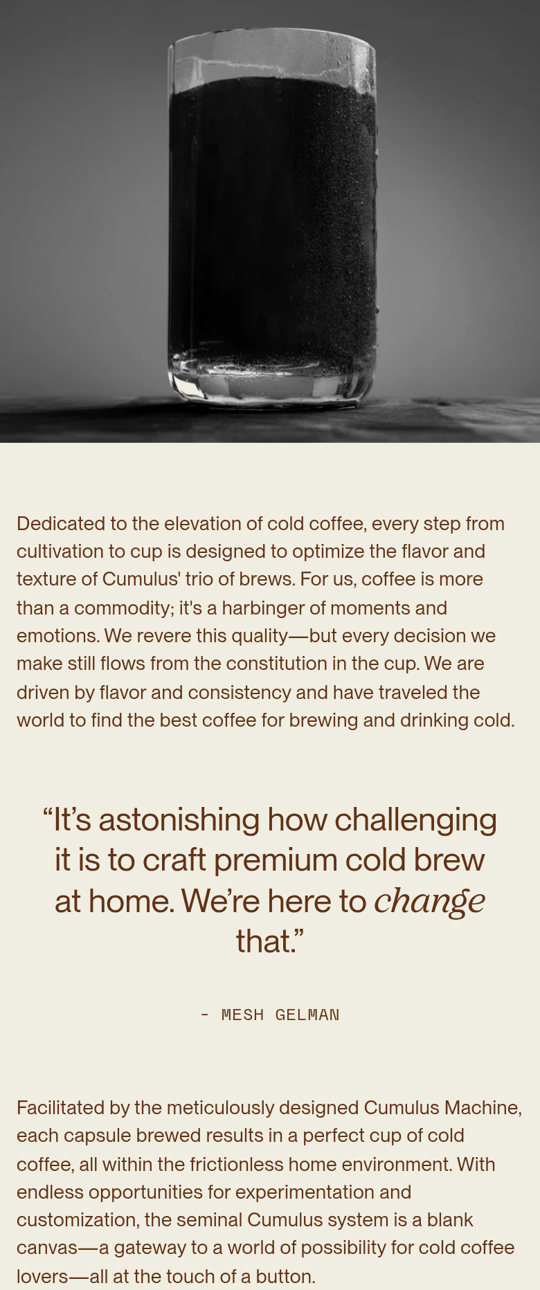 Cold Brew at Home section from Cumulus, on a phone