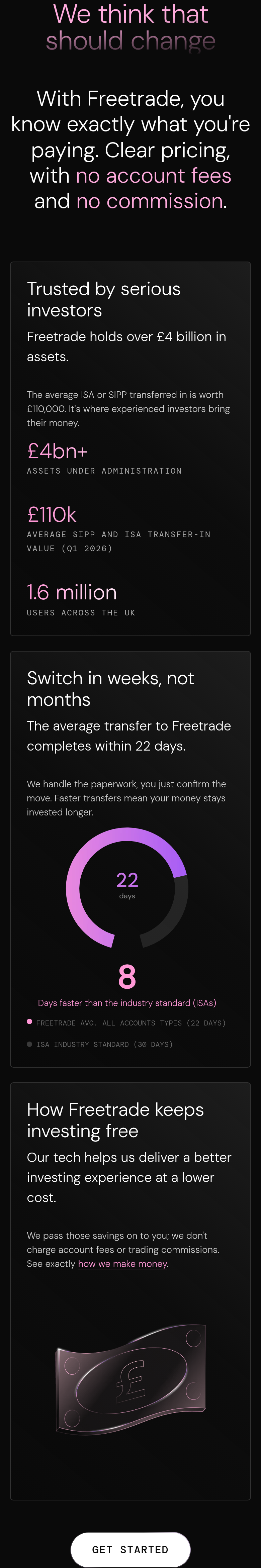 We Think That Should Change section from Freetrade, on a phone