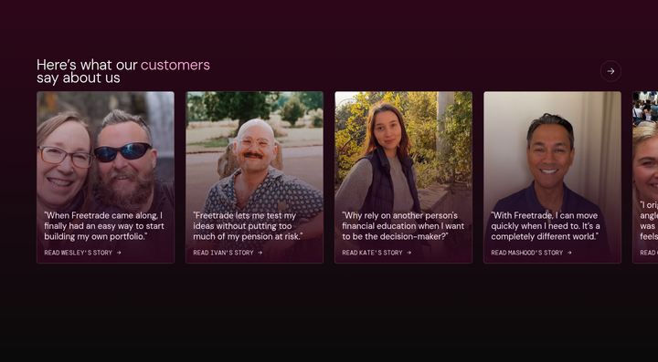 Here's What Our Customers Say About Us section from Freetrade