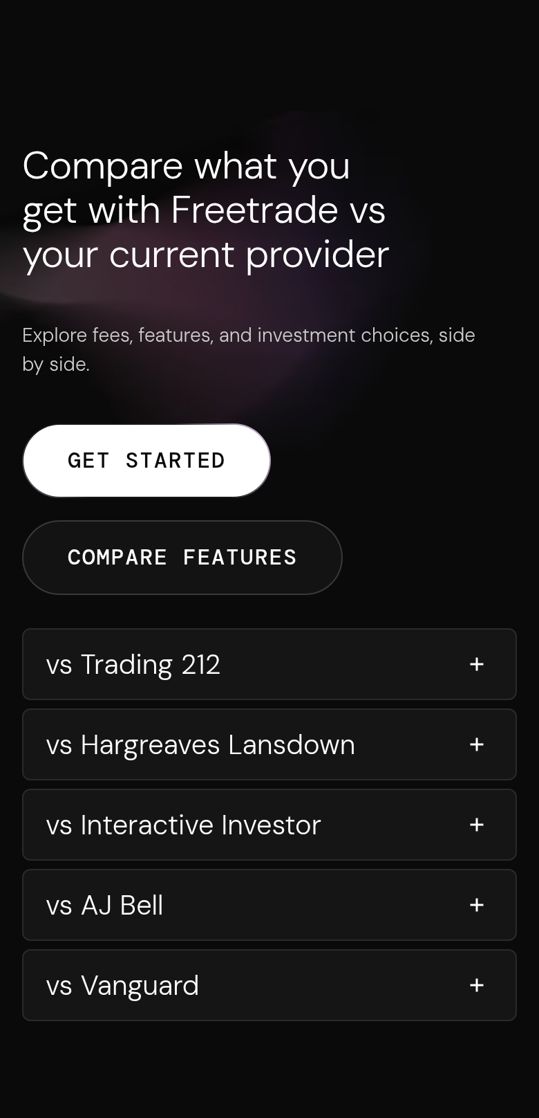 Compare Freetrade With Your Current Provider section from Freetrade, on a phone