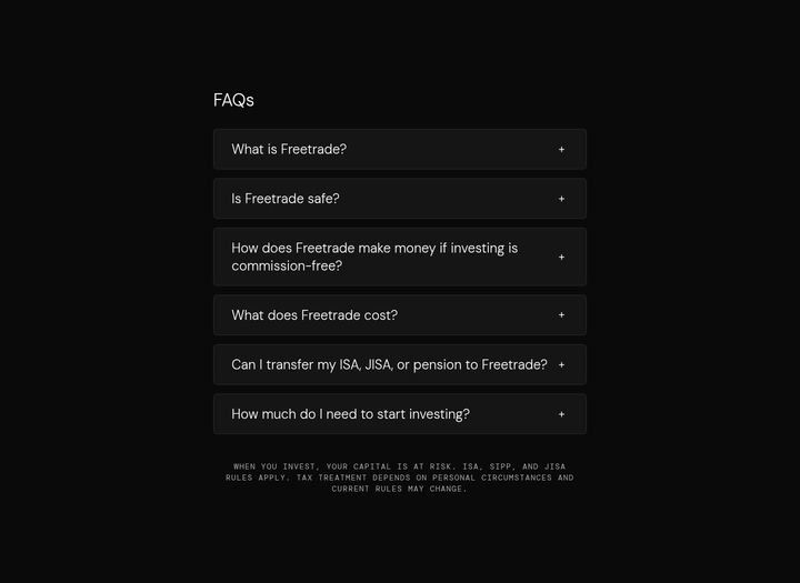 FAQs section from Freetrade
