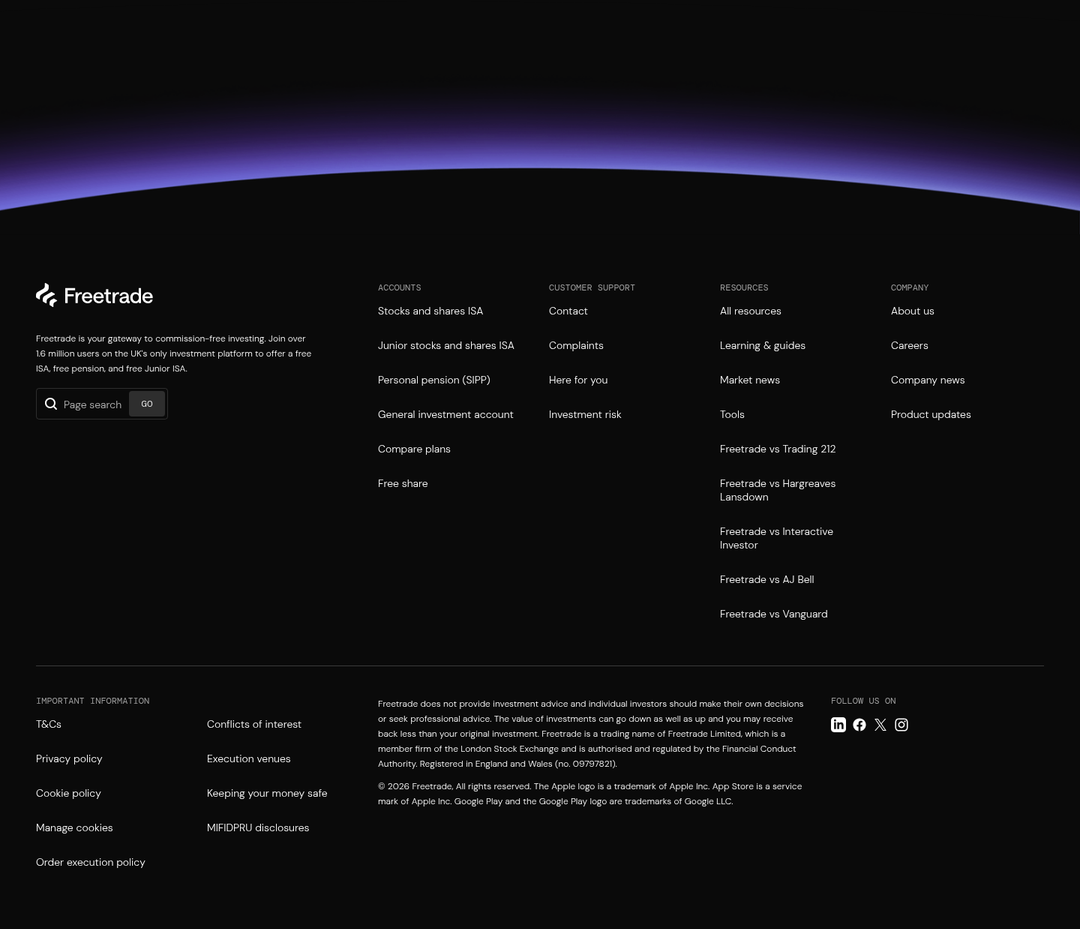 Footer section from Freetrade