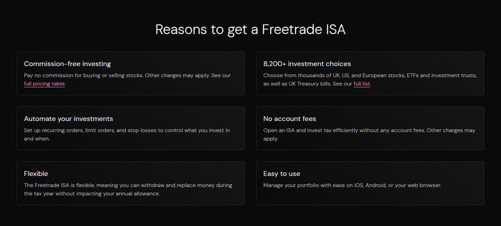 Reasons to Get a Freetrade ISA section from Freetrade