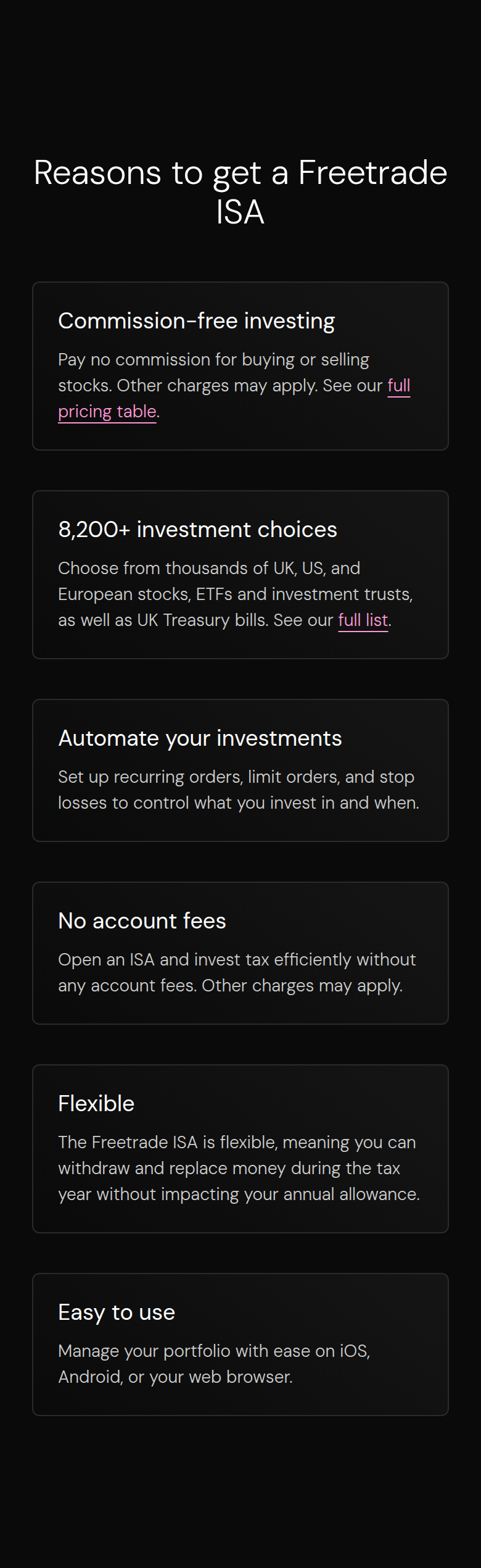 Reasons to Get a Freetrade ISA section from Freetrade, on a phone