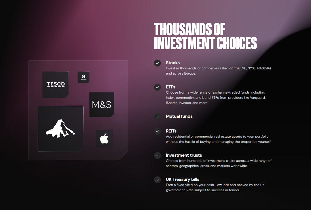 Thousands of Investment Choices section from Freetrade