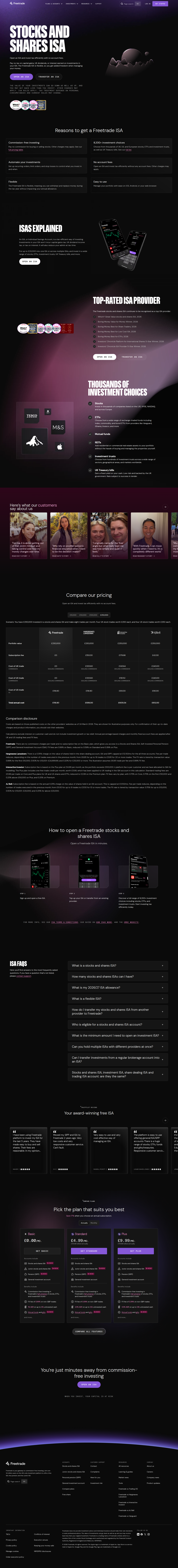 Stocks and Shares ISA page of Freetrade
