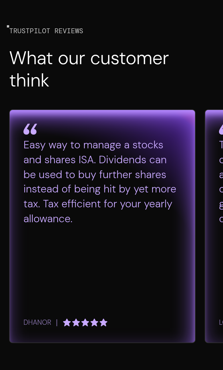 What Our Customers Think section from Freetrade, on a phone