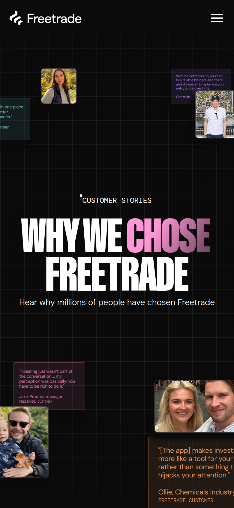 Why We Chose Freetrade section from Freetrade, on a phone
