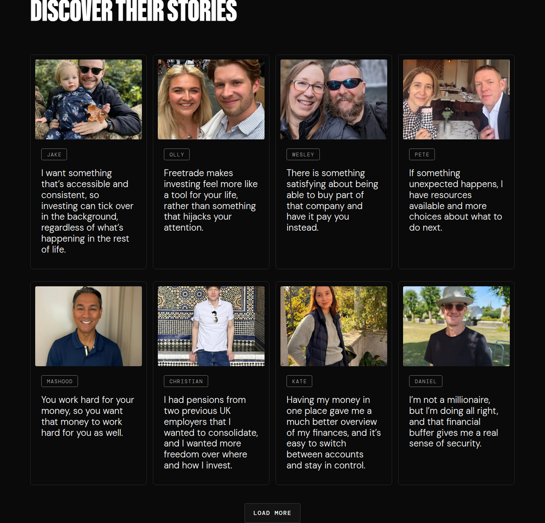 Discover Their Stories section from Freetrade