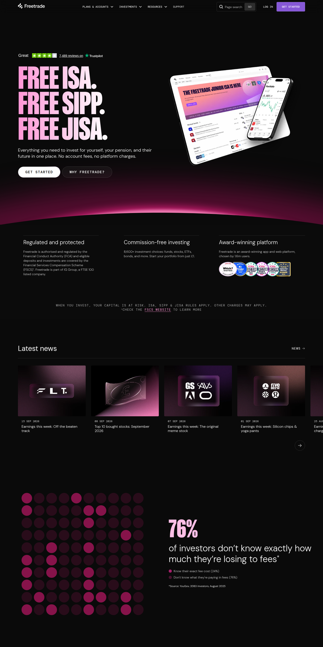 Home page of the Freetrade website